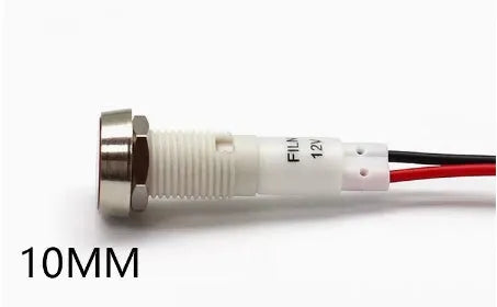 10mm stainless steel edge plastic indicator light with wire and flat metal end
