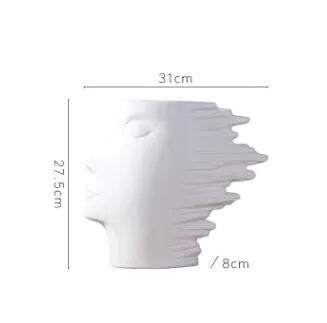 Nordic simple matte porcelain head ornament vase in white as wall decoration