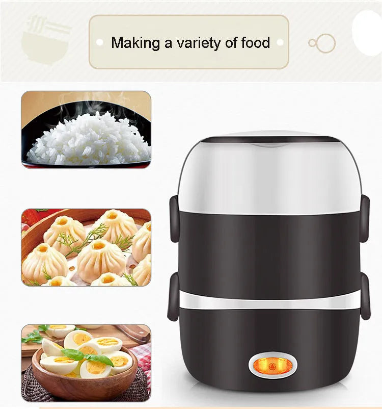 Multi-function lunch box with USB power port and layered compartments for food storage