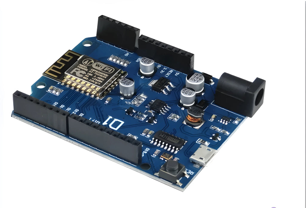 Black ESP-8266EX WiFi development board with Arduino compatibility and pin headers