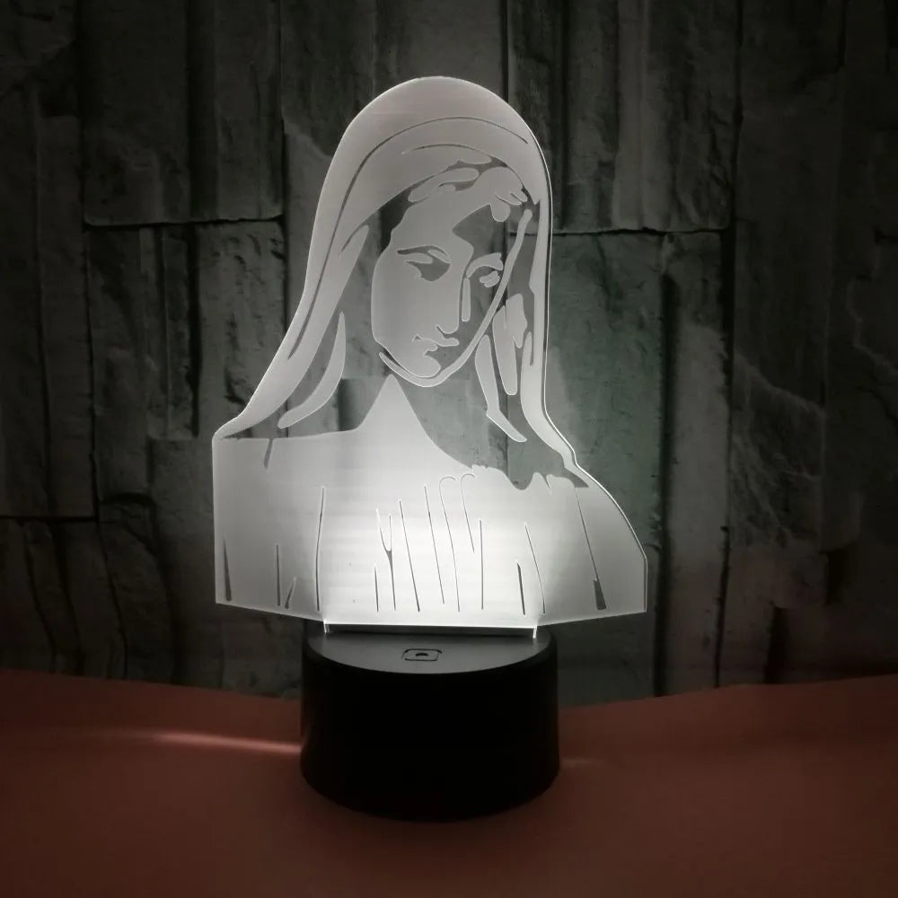 3D LED night light for kids showing laser-etched dual ring pattern with multi-colour glow on acrylic plate.