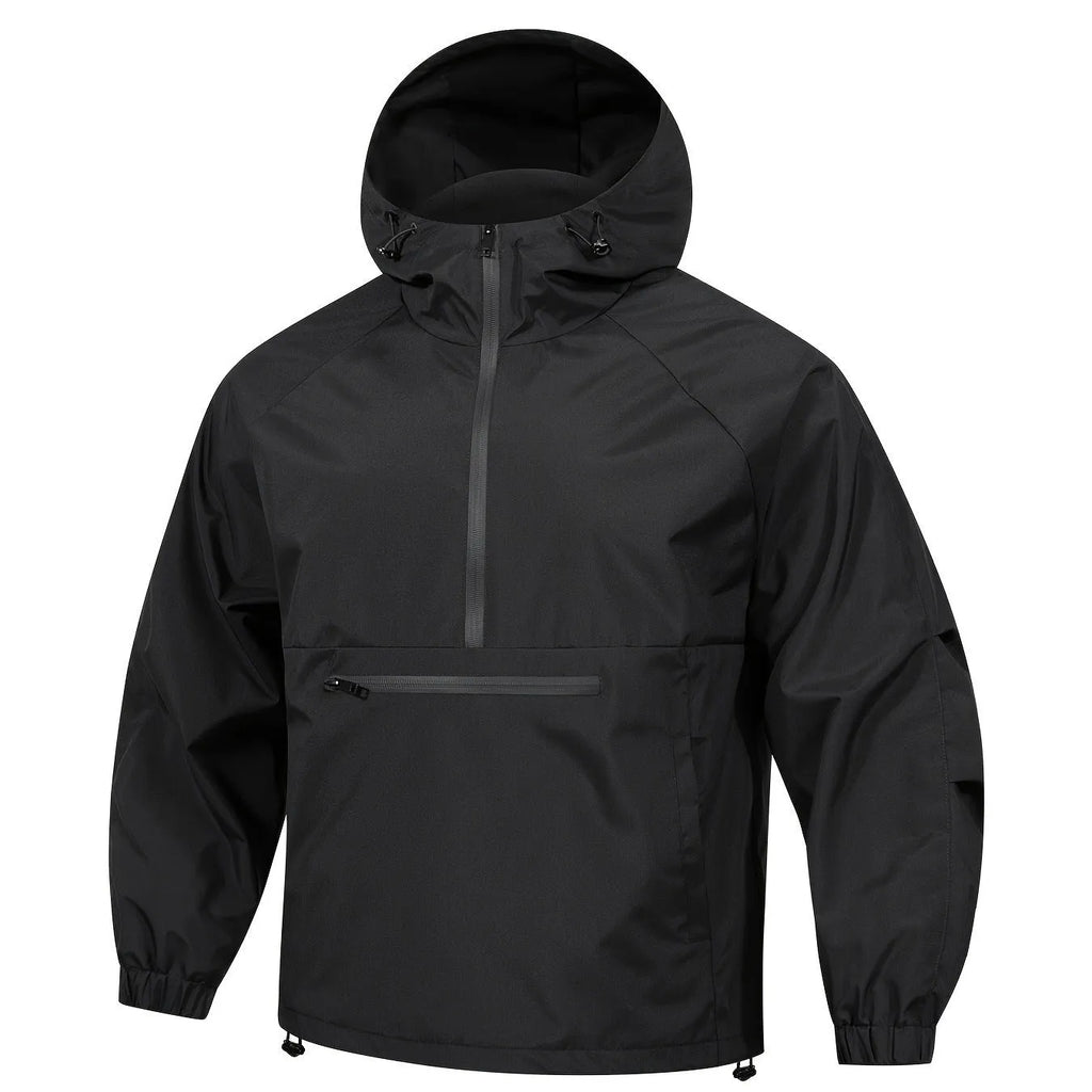 Men's loose half-zip hooded corduroy jacket in Korean style with rabbit fur lining