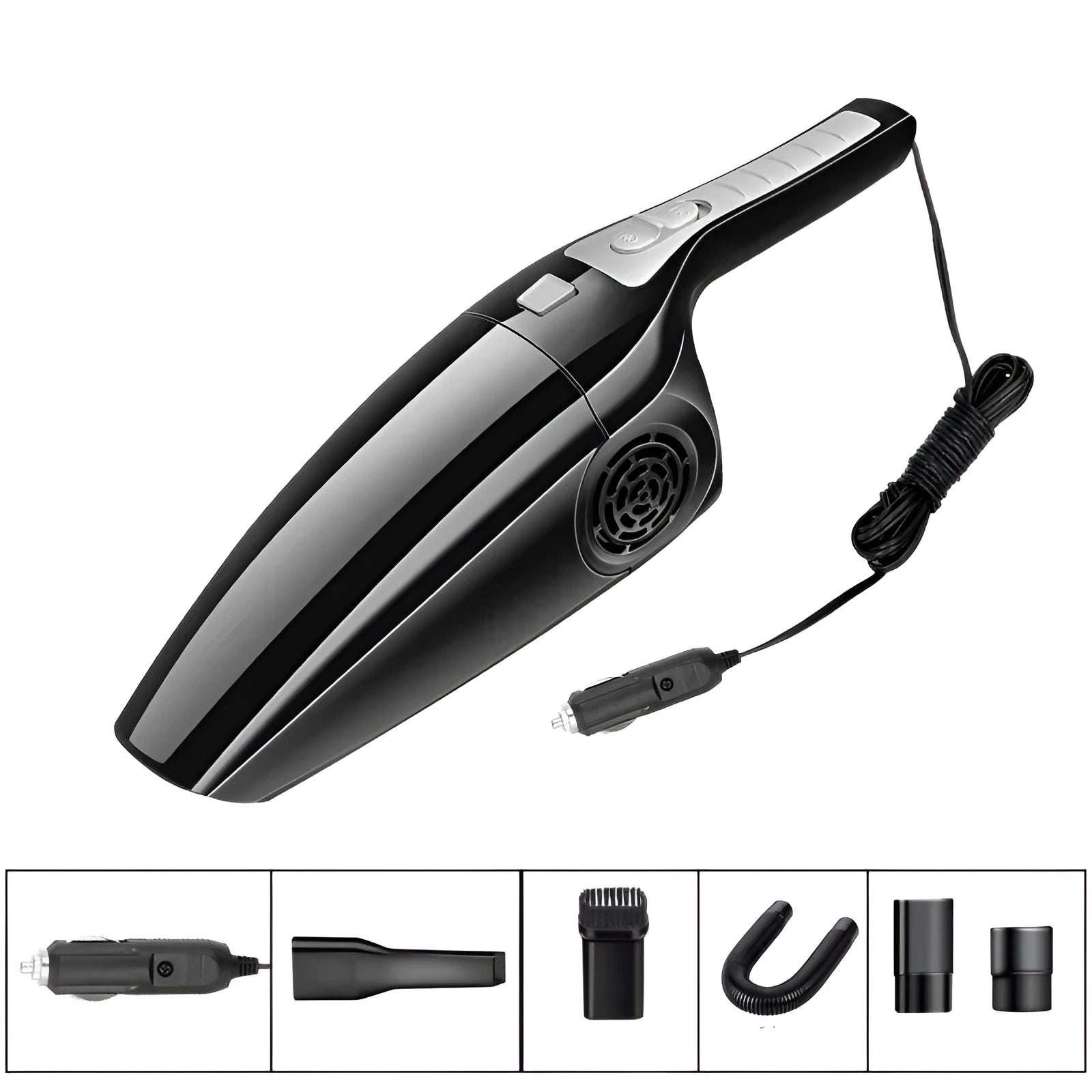 Black and orange 12V car vacuum cleaner with 36cm hose for cigarette lighter power connection