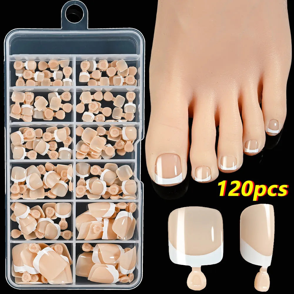 120 piece French white edge short square artificial nail tips in nine nude colours