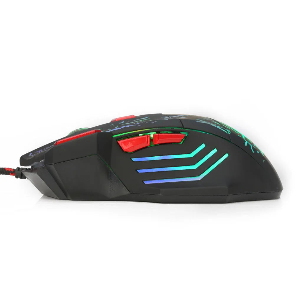 Water crack luminous gaming mouse with colourful design and ergonomic shape for desktop computers