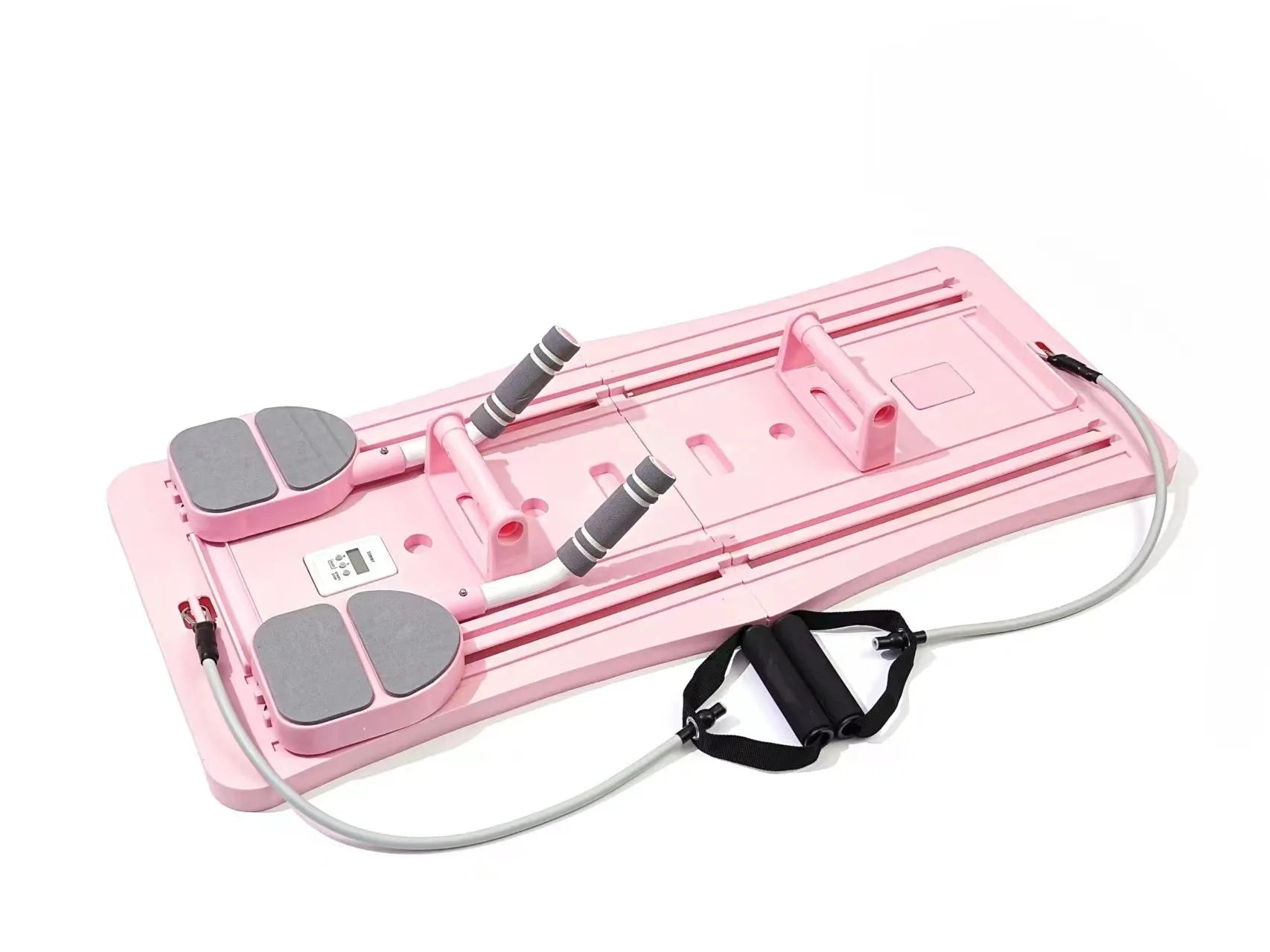 Foldable purple PP fitness belly panel shown flat, used for core workouts at home.