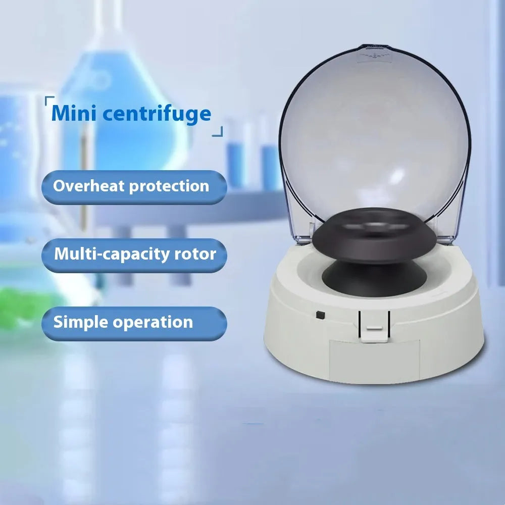Mini white electric laboratory centrifuge unit on a benchtop