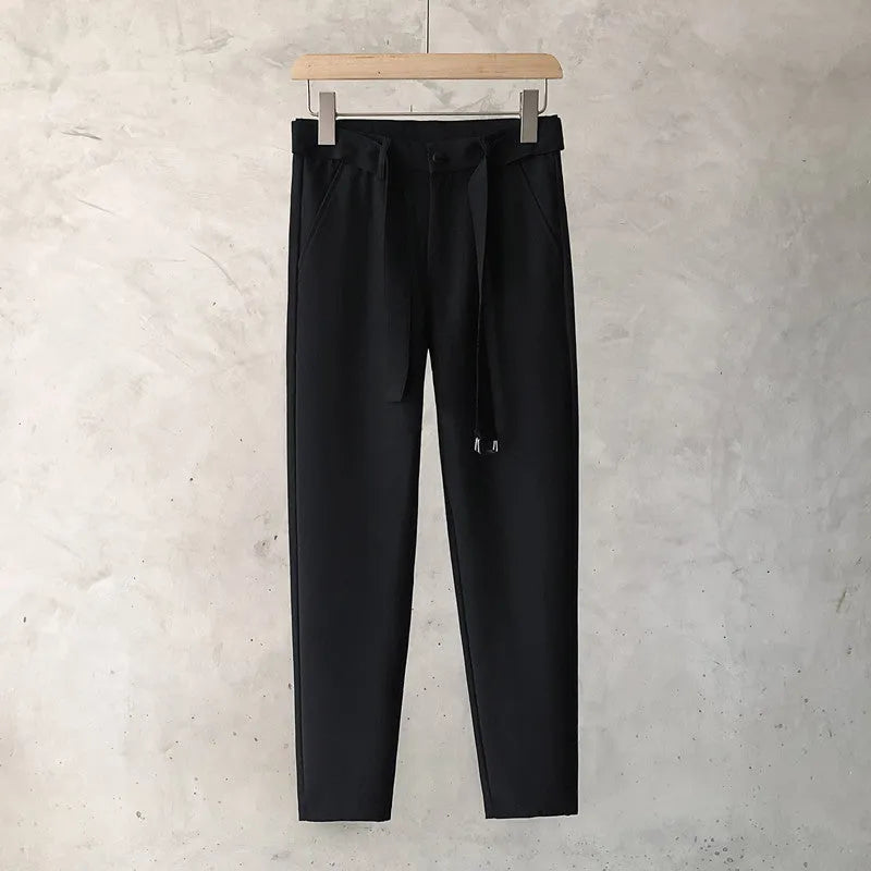 Boys tapered slim straight wool trousers in business casual style with straight leg opening