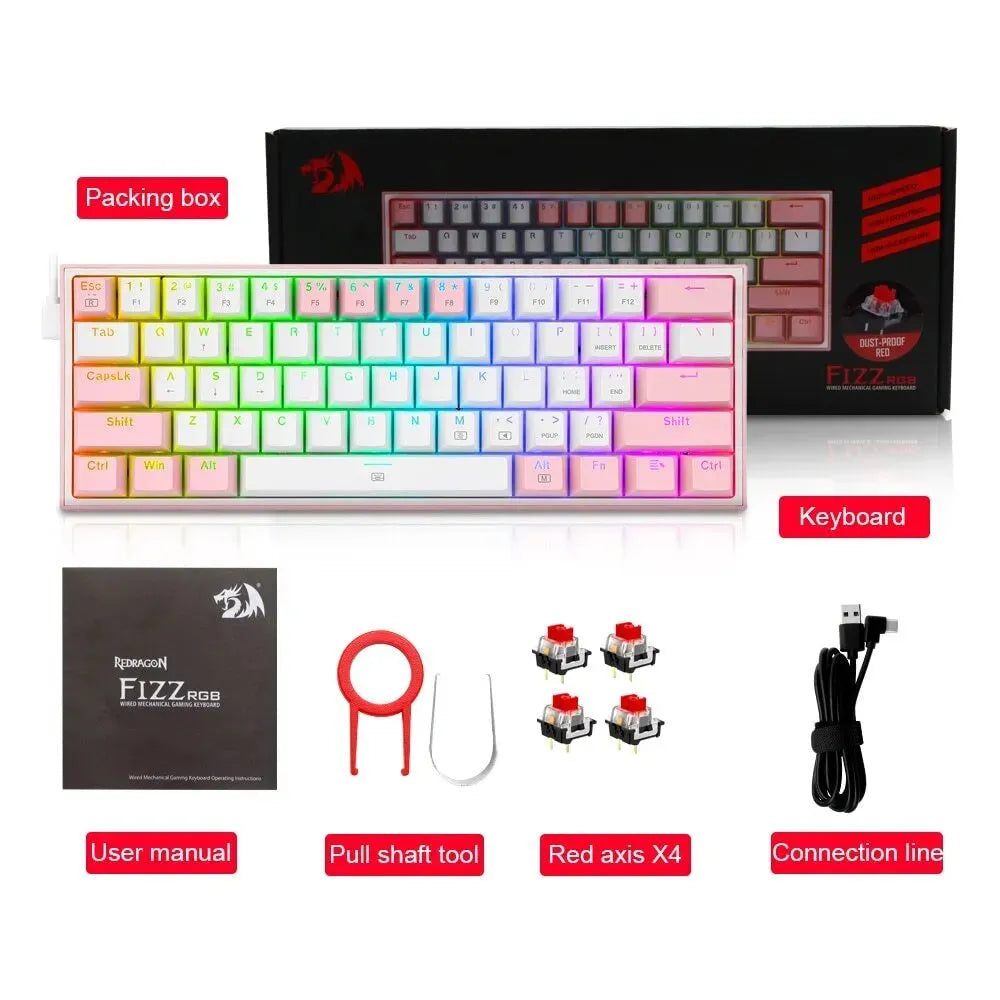 White pink mechanical keyboard with RGB lighting showing dual keycap design and multimedia controls
