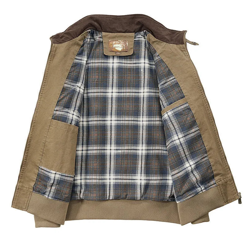 Men's casual washed cotton flight jacket in army green colour