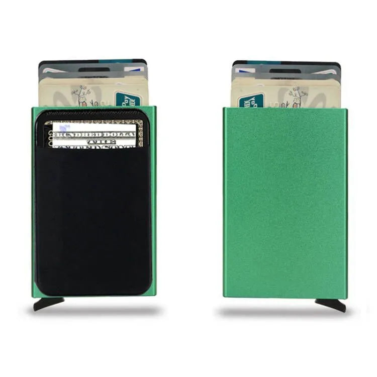 Frosted aluminium credit card holder in choice of eight colours measuring 9.5 × 6 × 1.0 cm