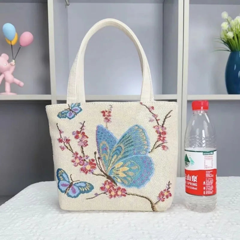 Double-sided gold wire embroidered canvas tote bag with polyester lining in medium size