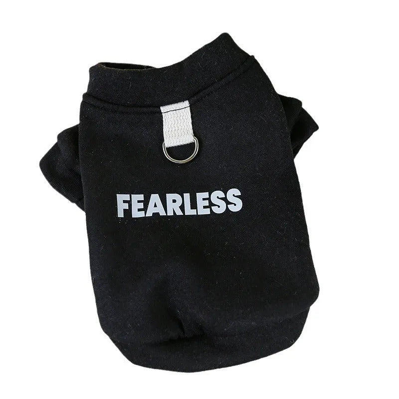 Pet traction sweater in black or red polyester with open buttons, sizes XS to XL