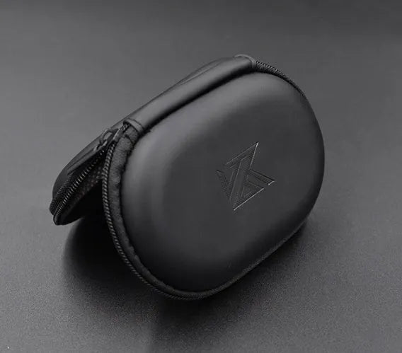 Black oval leather earphone storage bag for EDX PRO and ZEX PRO audio equipment