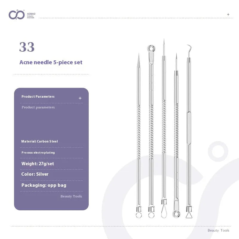 Four metal acne needles with ultra fine pointed tips for blackhead removal and skincare treatment
