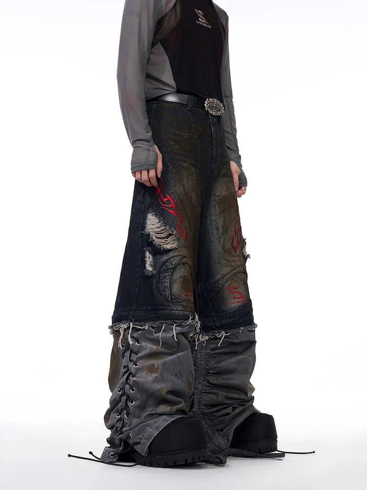 Men's retro jeans with detachable trouser legs in wide leg loose fit denim