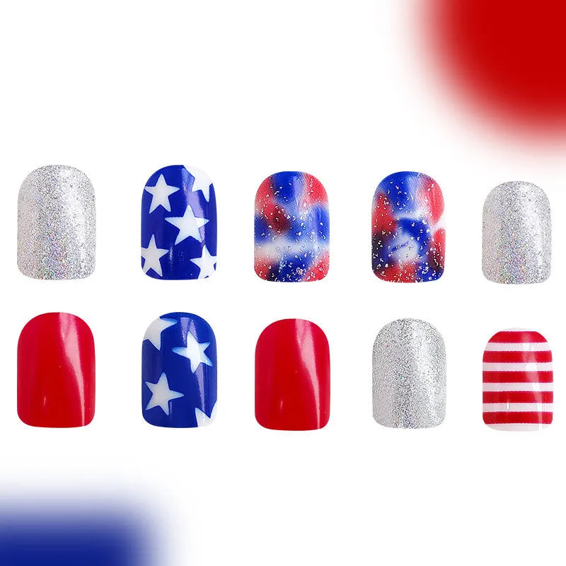 American flag star nail art stickers in red white blue Independence Day colours with XINGX pattern design