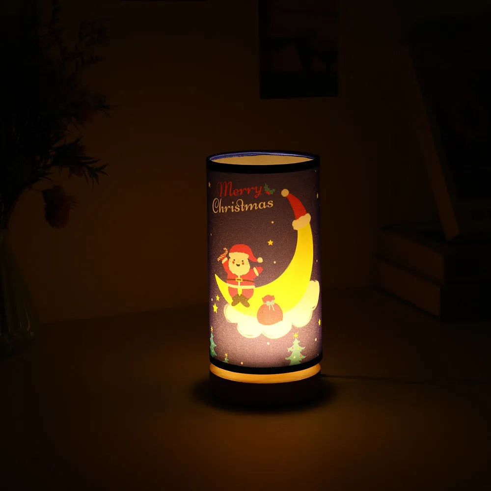 Moon Santa Claus LED night light with bamboo lamp holder and USB plug