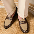 Coffee grey suede leather loafers with slip-on design and rubber sole