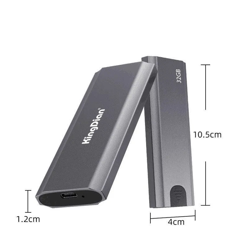 Grey rectangular mobile SSD portable hard drive for direct phone connection.