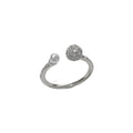 Women's open-end ring with round zircon and pearl detail in gold or silver finish