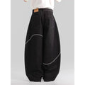 Black straight-leg denim trousers with mid-waist design and micro-elastic fabric