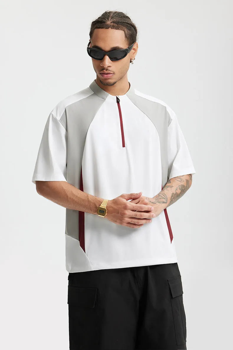 Men's lightweight polyester casual top with stitching detail in solid colour