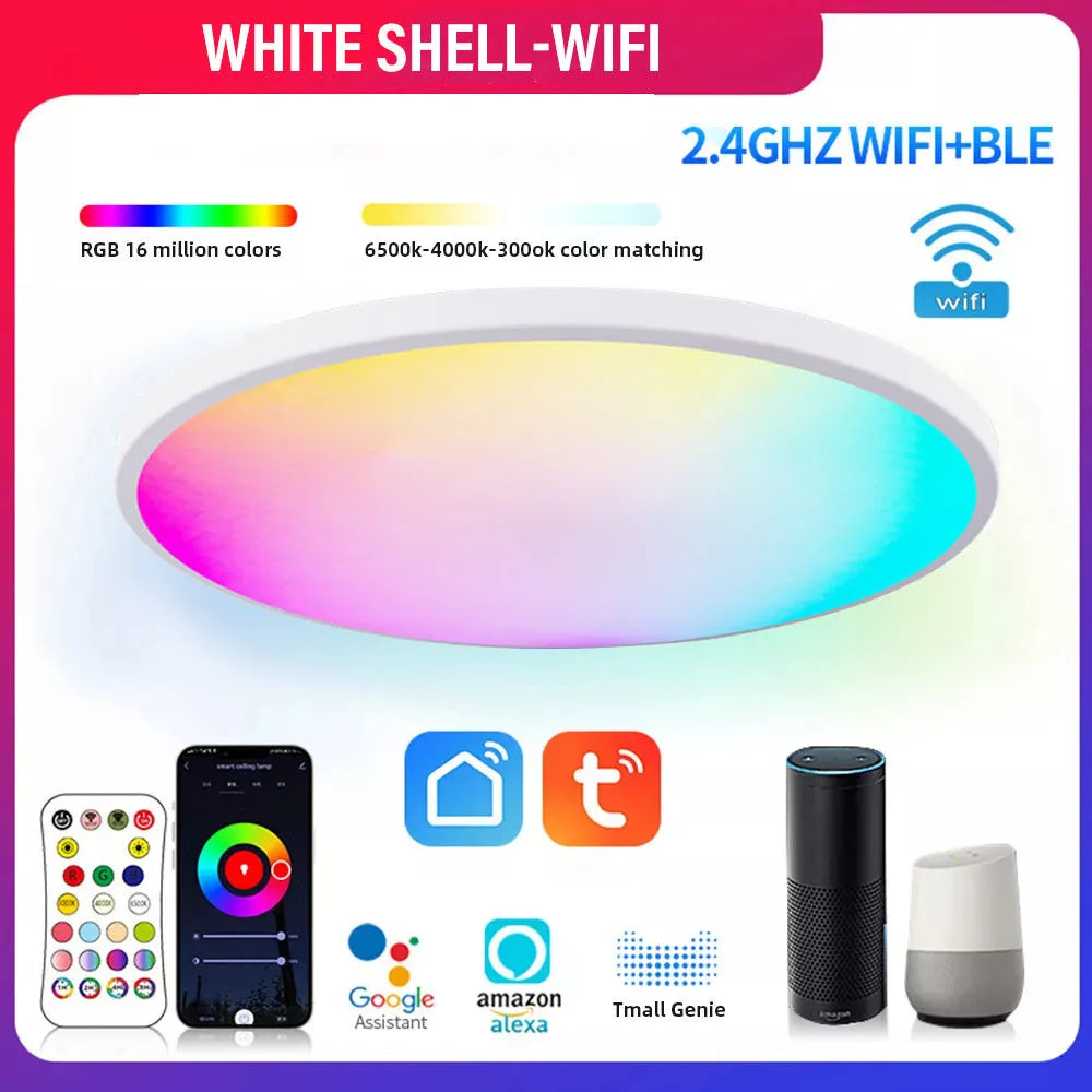 RGBCW intelligent Bluetooth ceiling lamp with full colour dimming and temperature control in black or white finish