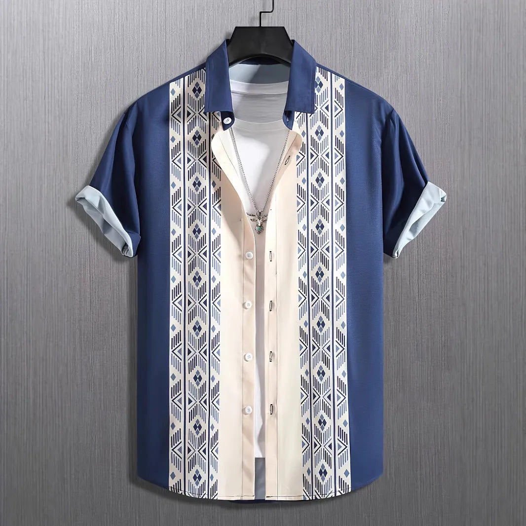 Men's plaid short-sleeved shirt with contrast lapel in loose regular fit