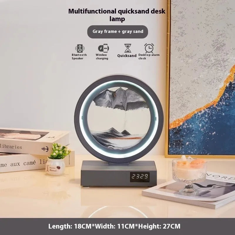 Creative quicksand painting clock night lamp with wireless charger and speaker, multiple colour options, white frame