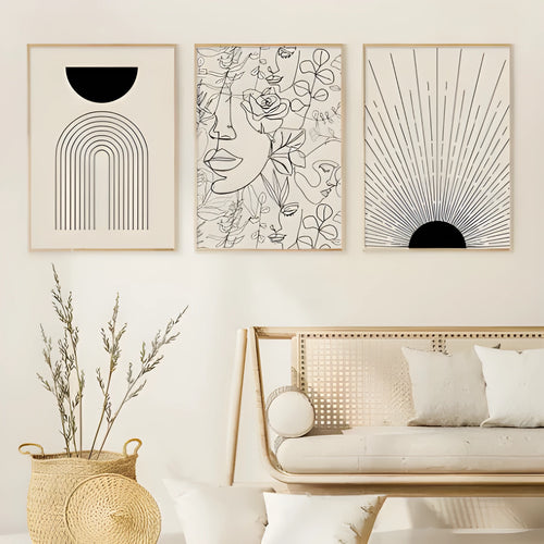Abstract spray-painted animal design on a frameless canvas wall art piece in boho style.