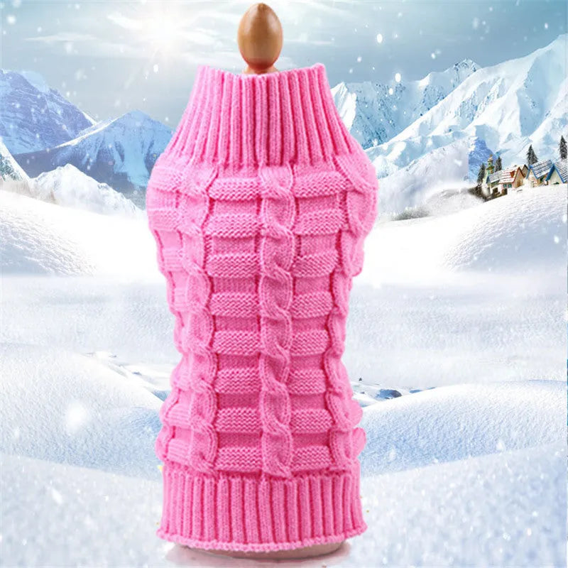 Cashmere twisted rope style dog sweater made from soft wool, shown in a red colour with thin line details.