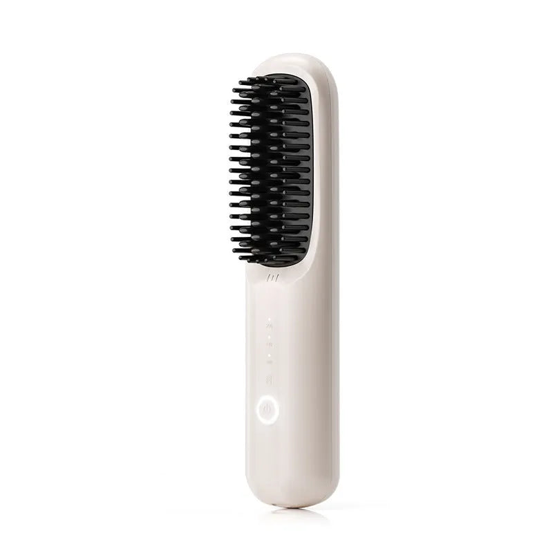 Anion wireless hair straightening comb in beige, pink, purple or black colours with ceramic heating plates