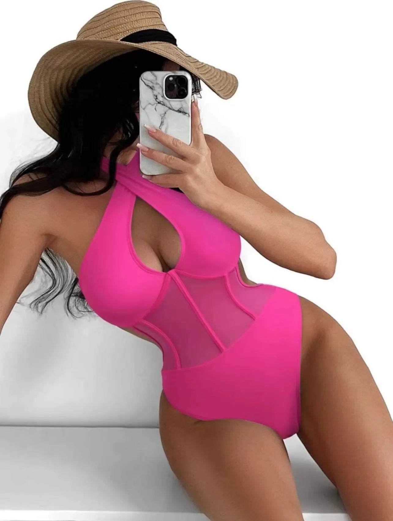 Ladies black one-piece swimsuit made from nylon and spandex blend fabric