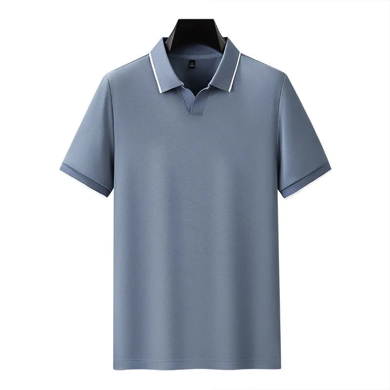 Mercerized cotton blend polo shirt with lapel collar in solid colour options