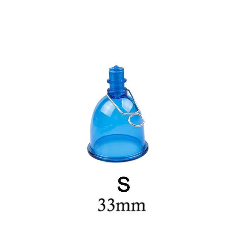 Blue silicone male masturbator cup in small, medium, and large size options.