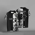 Black loose-fit short sleeve t-shirt with a 3D digital printed design on the front.