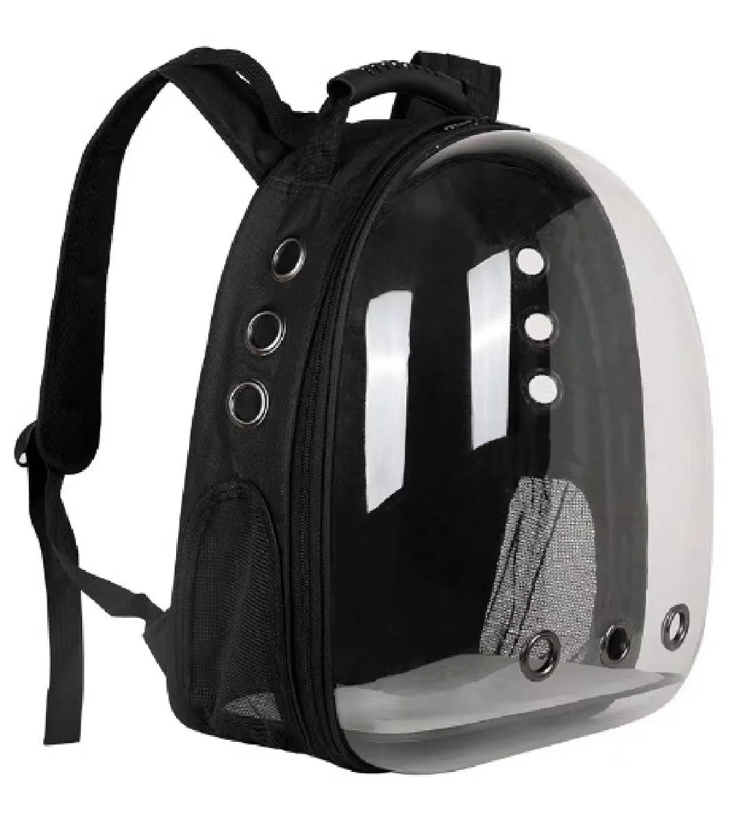 Astronaut style cat carrier bag in solid colour made from medium-hard PC plastic for pet transport.