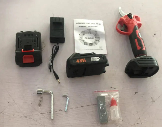 Wireless electric pruning clippers with brushless motor and lithium battery in plastic storage case