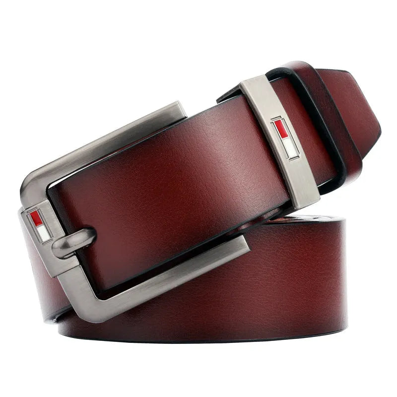 Fashion retro men's all-match pin buckle belt in imitation leather with D shape alloy buckle, black colour, 110cm length