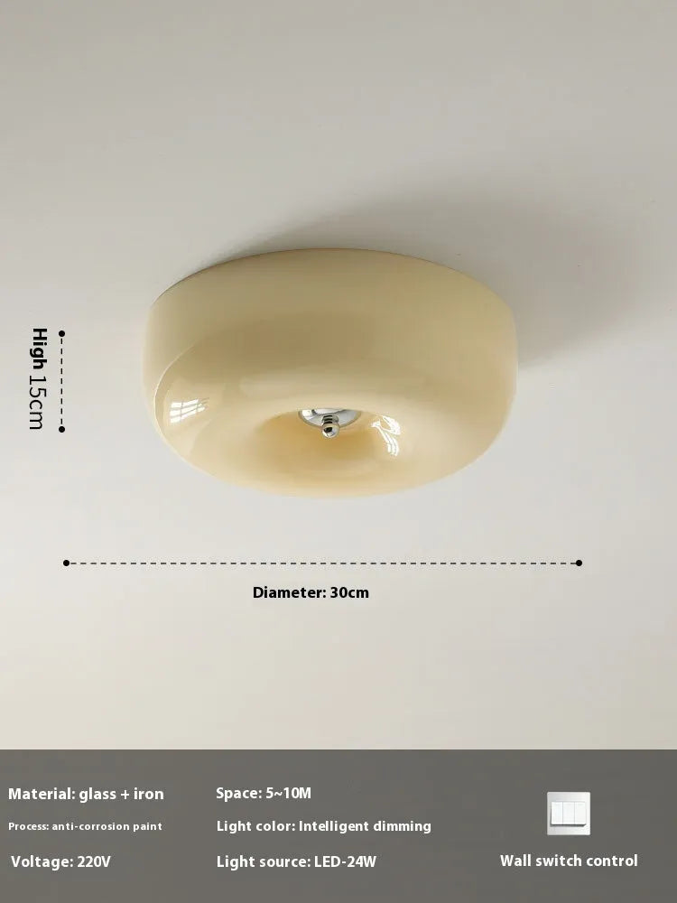 Cream American-style bedroom ceiling lamp with three-colour light mounted centrally