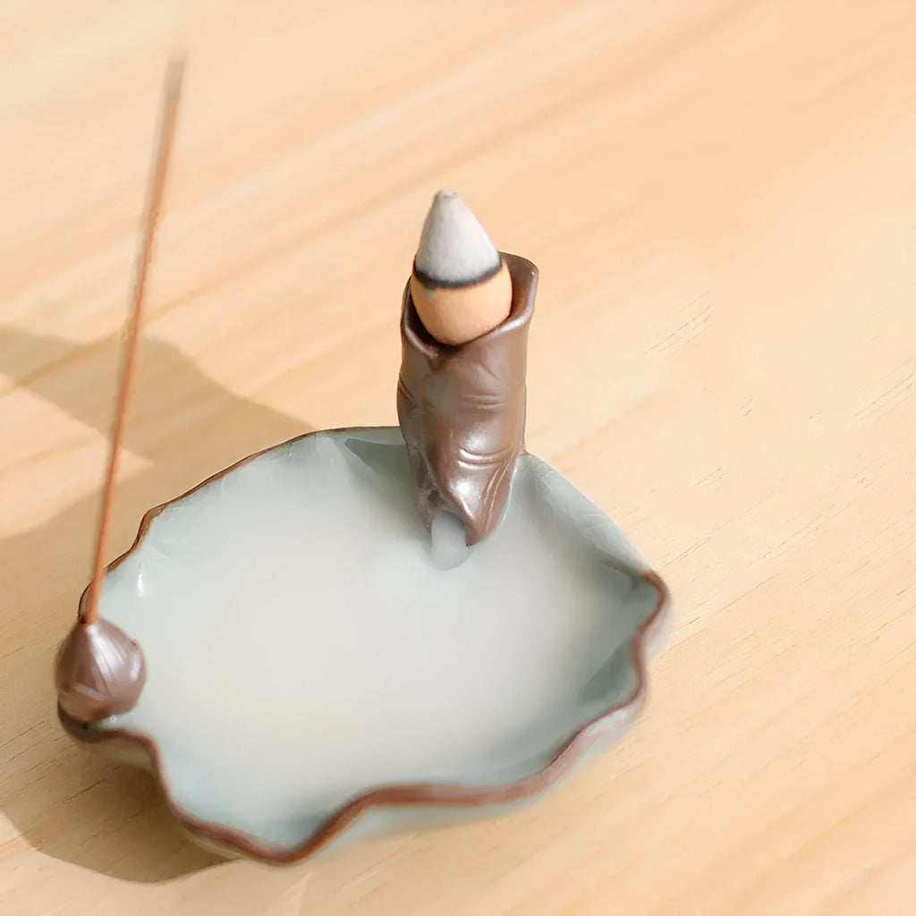 Ceramic reverse flow incense burner with Ge Kiln glazed patterns