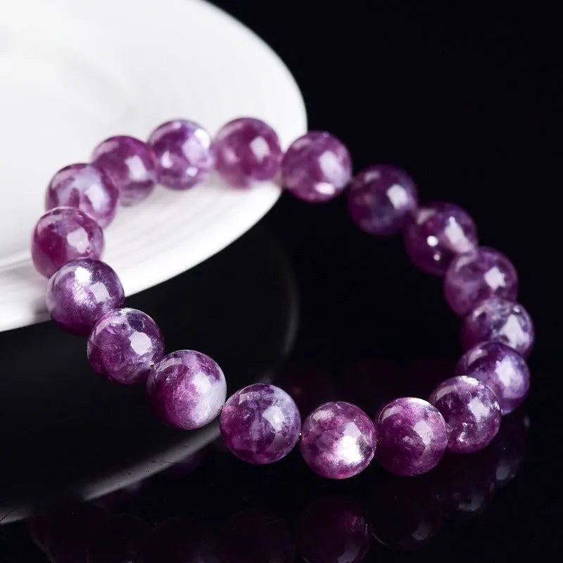 Grandmother Crystal bracelet with geometric purple beads in a Korean style unisex design.