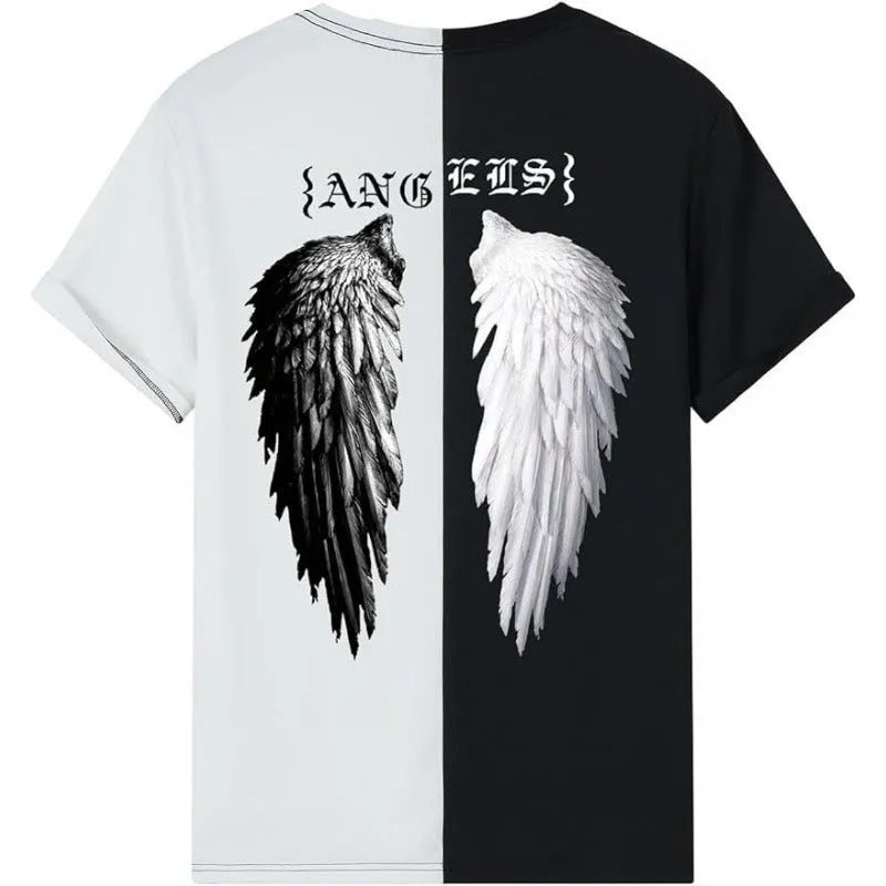 Men's digitally printed short-sleeved sports T-shirt in polyester flat mop cloth, showing graphic pattern detail