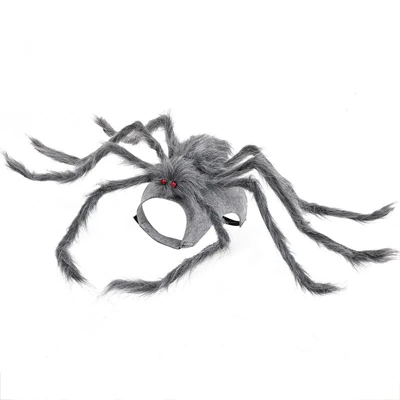 Grey Big Spider Halloween costume worn by a dog, showing the four-legged design and headpiece.