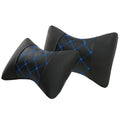 Black quilted artificial leather car headrest pillow with coloured diamond stitching for neck support.