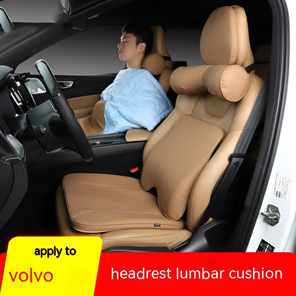 Volvo car headrest neck pillow with lumbar support in minimalist design