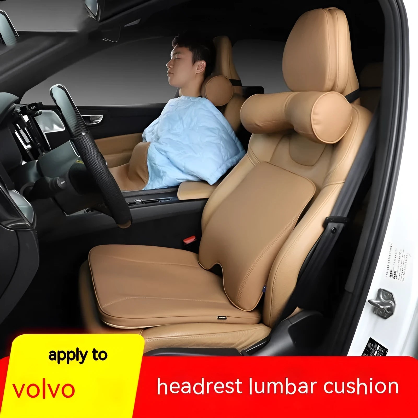 Volvo car headrest neck pillow with lumbar support in minimalist design