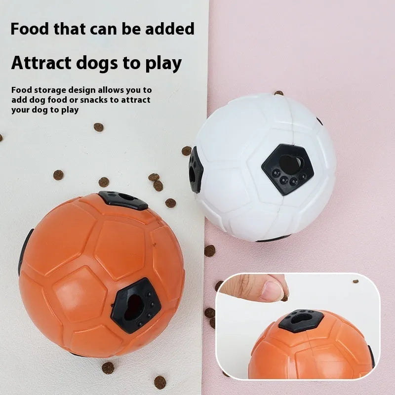 TPR dog toy ball with raised nibbling texture, shown in orange and white colour options