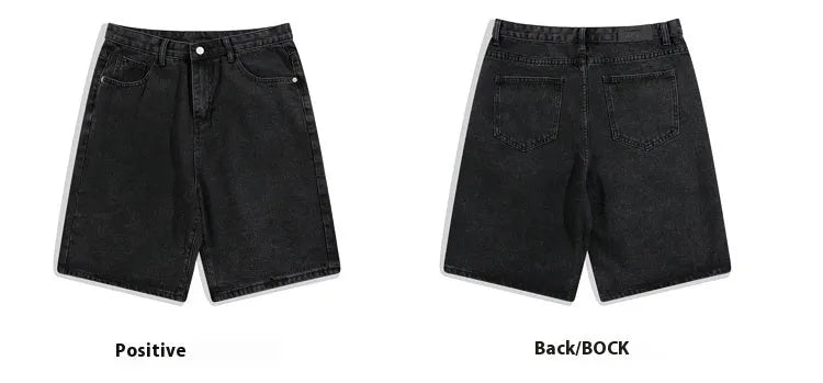 Men's straight-leg denim shorts in light blue colour showing five-point design and zipper fly opening